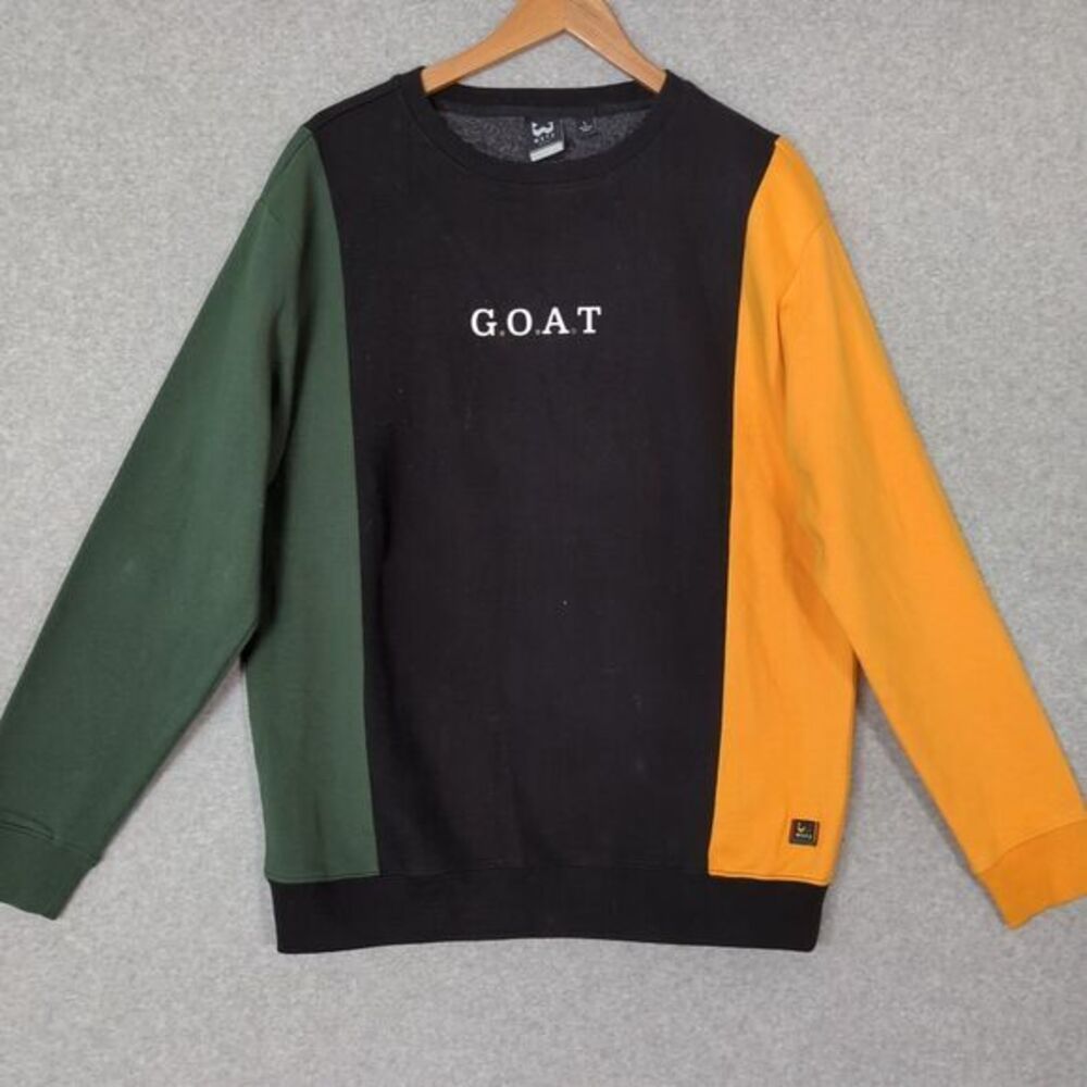 WXYZ "GOAT" Spell Out Color block Pullover Sweatshirt L Y2K 90's Center Sloosh